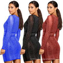 C3958 women dresses party sexy women dresses long sleeve Women see through dresses